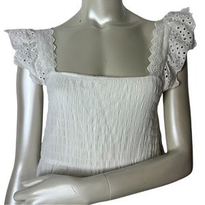 Lush brand White Eyelet Flutter Sleeve Ruffle Dress